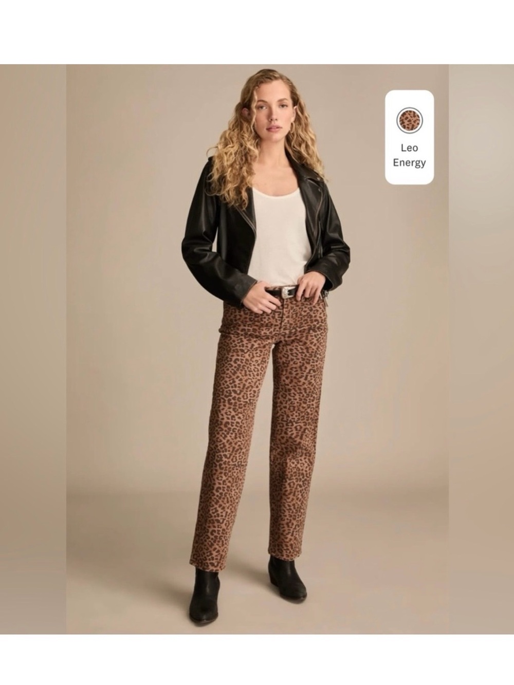 NWT Lucky Brand The Baggy Leopard Print Jeans 10/30  Brown Animal Print
